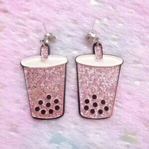 ⭐️❤️FREE Coffee Drink Boba Snack Sparkle Shiny Artsy Girly Rhinestone Earrings